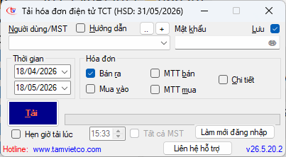 Giao diện Phần mềm Tải hóa đơn điện tử TCT